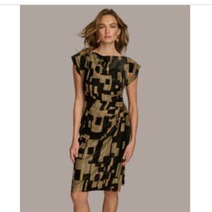 Donna Karan New York Women's Printed Velvet Extended-Shoulder Dress - Black/Gold